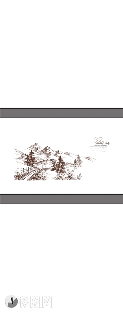 腰线 雪松 树  雪山水画 水墨画 风景画 风景 英文 移门