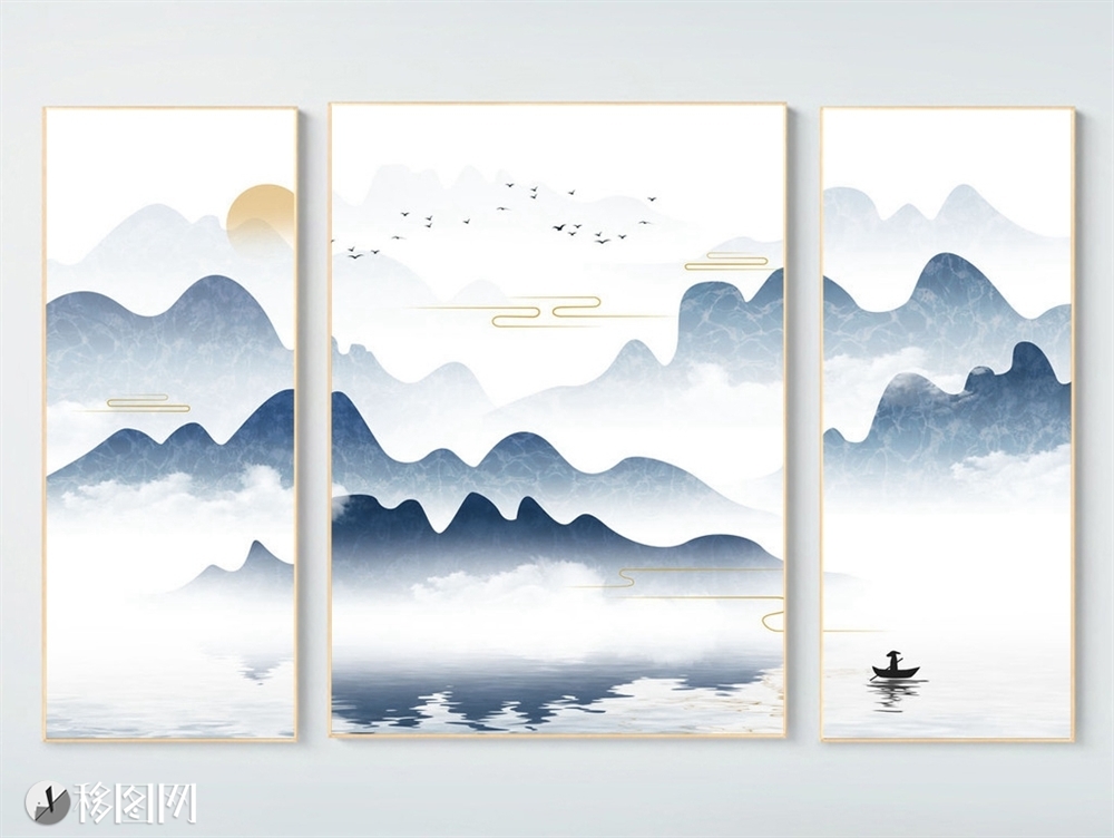 新中式意境手绘山水画时尚简约无框画