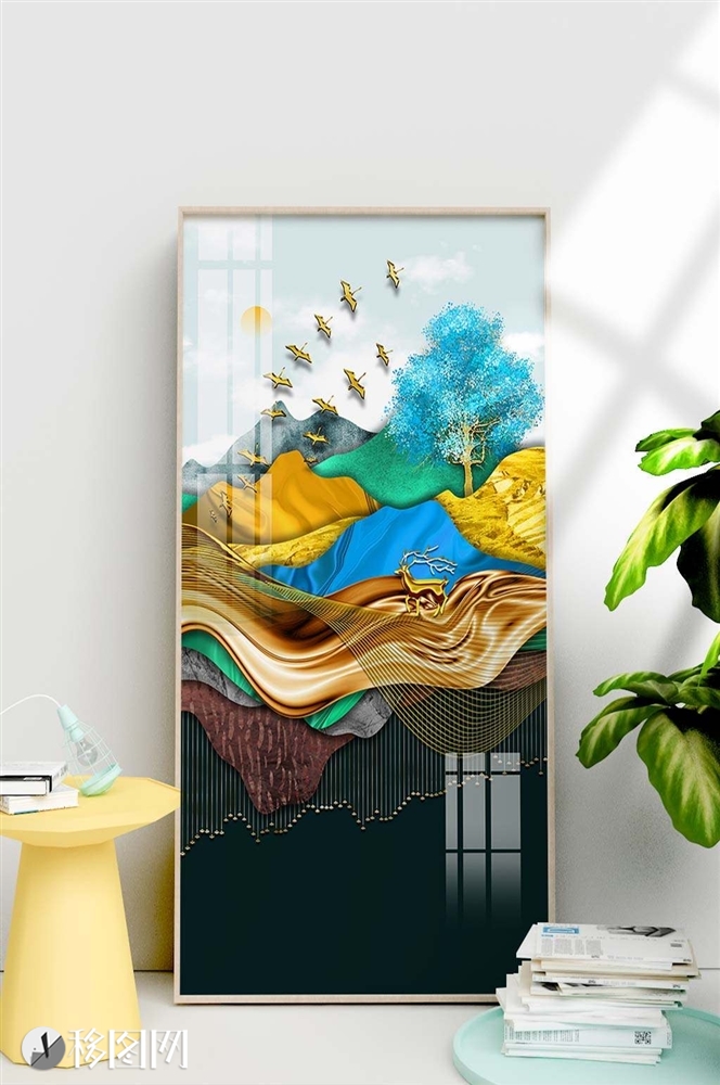 抽象几何麋鹿山水装饰画