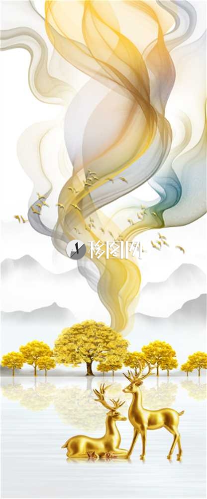 金丝鹿缘飘带山水背景