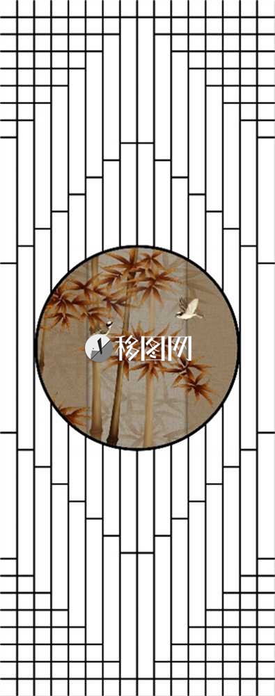 竹鸟镂空隔断背景