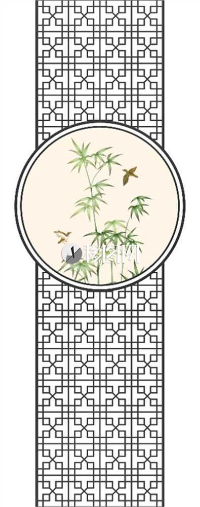 中式竹鸟镂空隔断玄关背景
