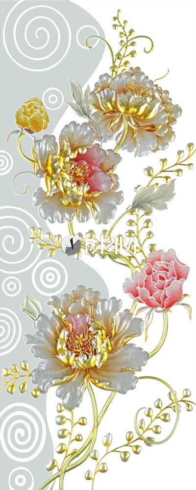 透明欧式花纹牡丹隔断